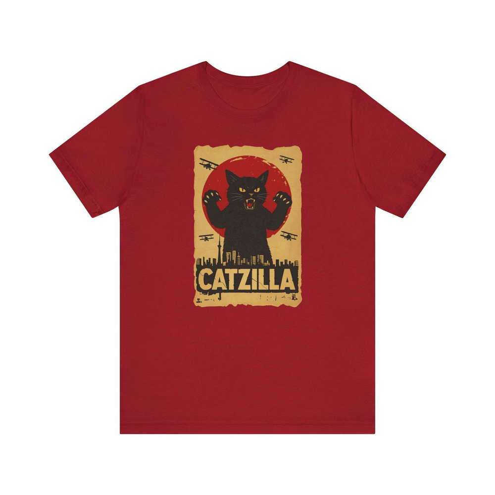 Catzilla Monster Illustration T Shirt Red